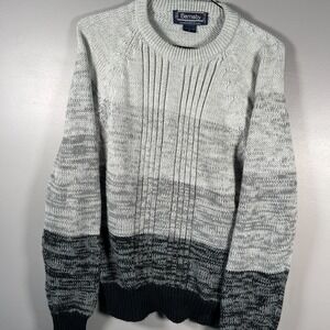 Vintage Grandpa Sweater Mens Large Acrylic Knit Color Block Gray White Cabin